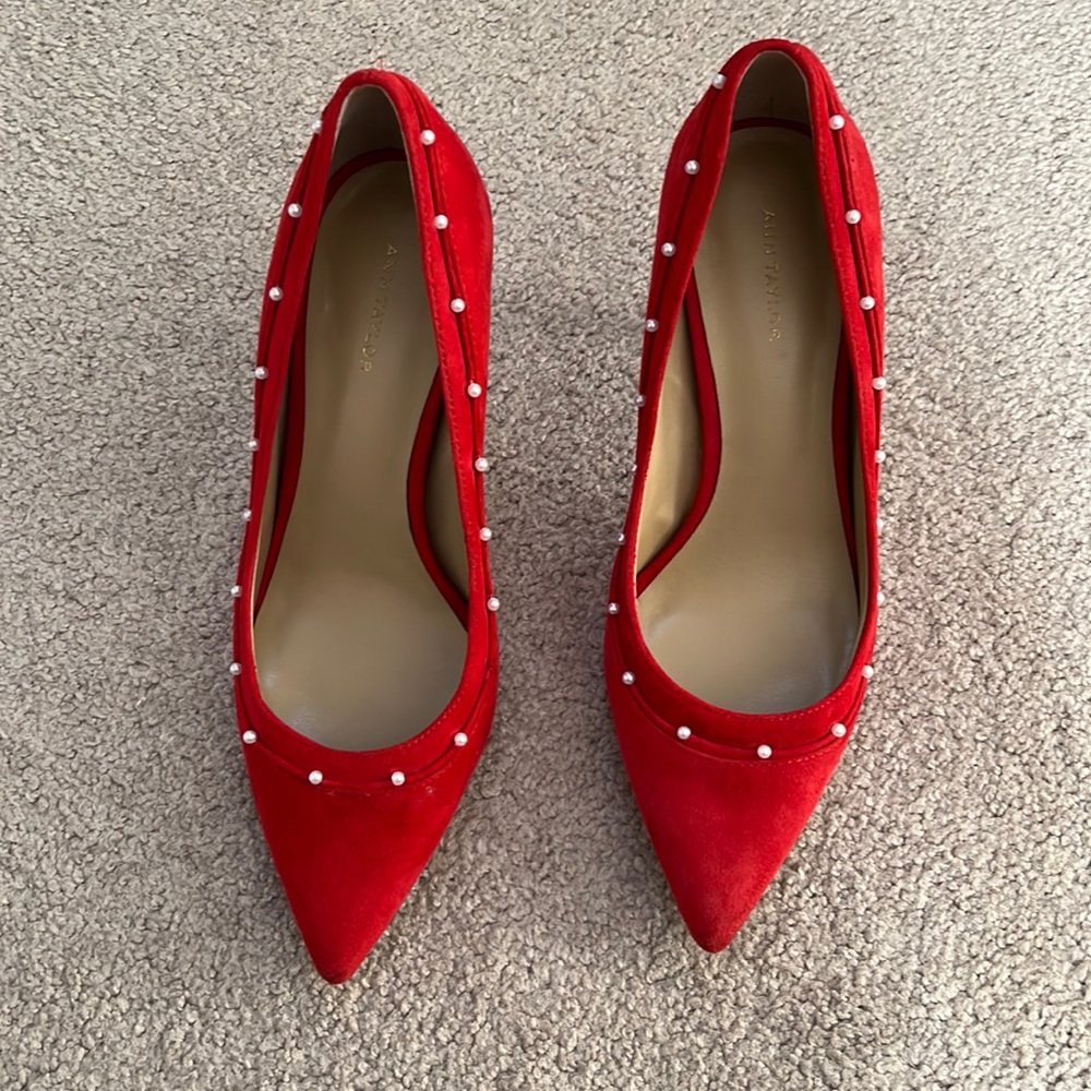 Ann Taylor red suede pumps with pearl accent - size 7